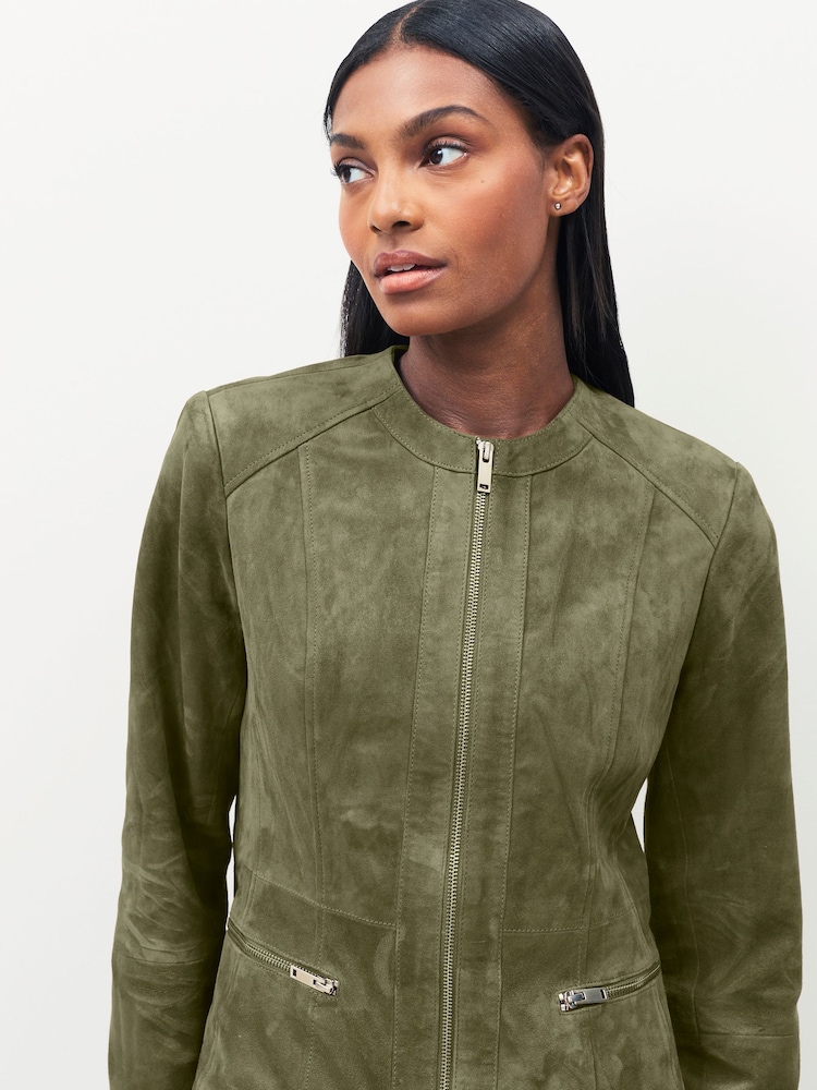 Urban Code Green Collarless Suede Jacket - Image 3 of 3