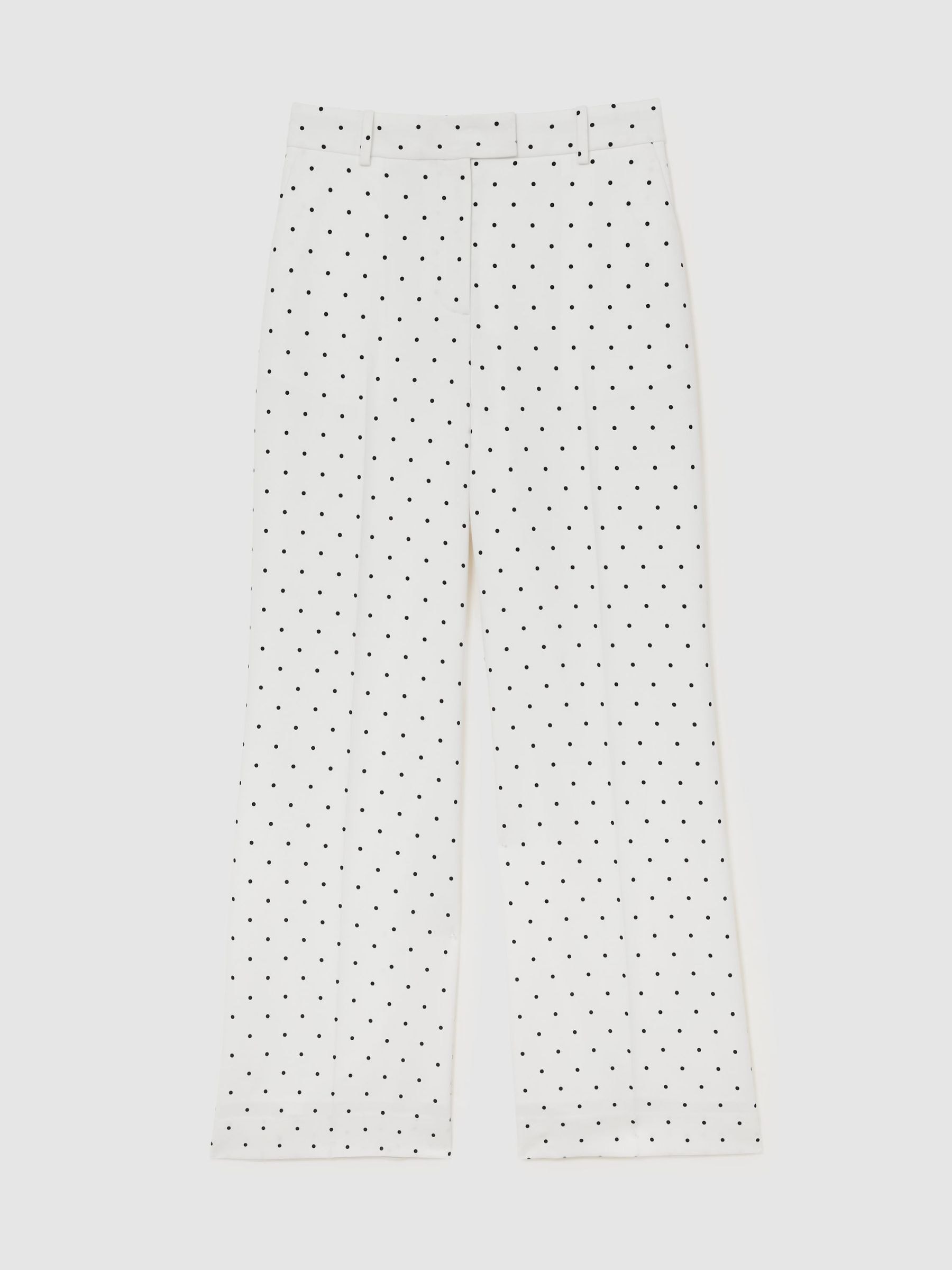 Buy Reiss White/Navy Beatrix Polka-Dot Wide-Leg Suit Trousers from