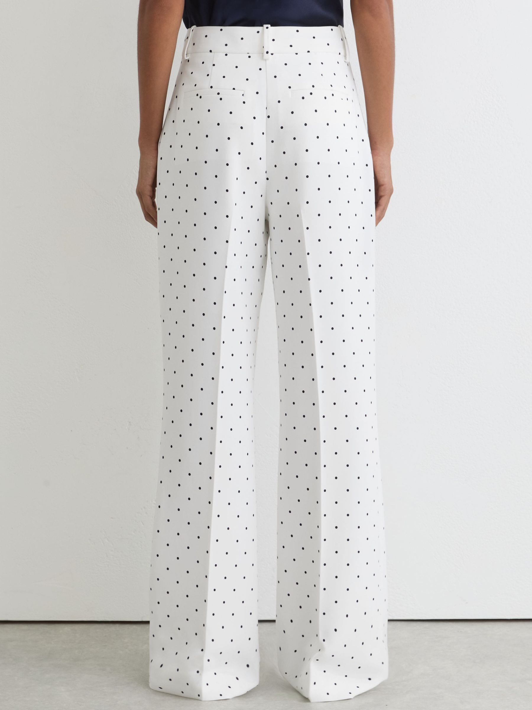 Buy Reiss White/Navy Beatrix Polka-Dot Wide-Leg Suit Trousers from