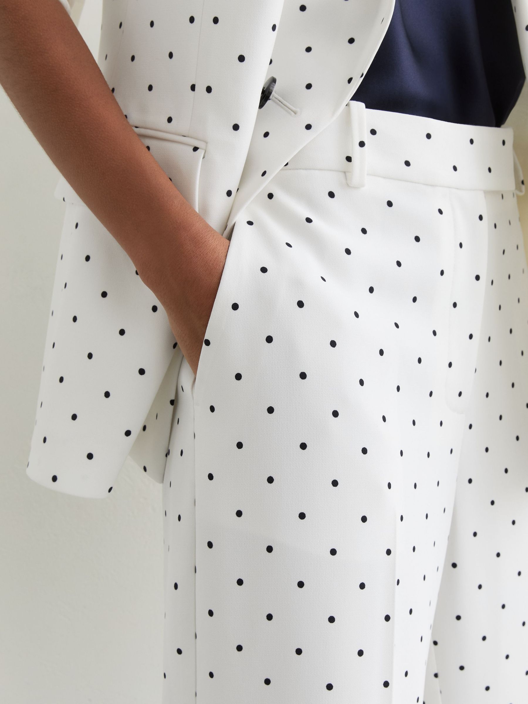 Buy Reiss White/Navy Beatrix Polka-Dot Wide-Leg Suit Trousers from