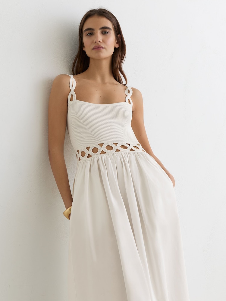 white midi ribbed dress Ribbed Midi Dress