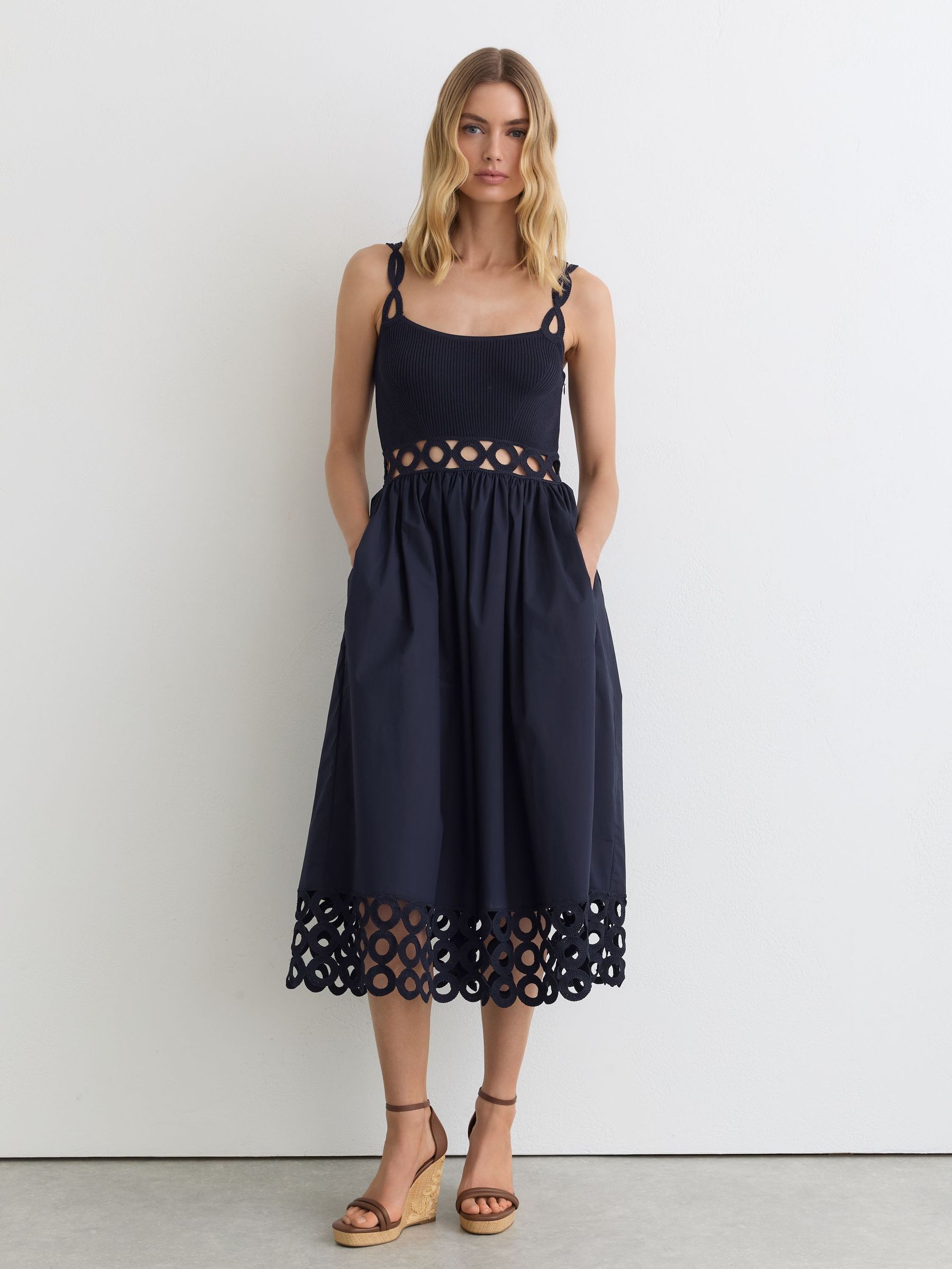 boden rita knitted dress Buy Reiss Navy Rib-Knit Woven Mix Cut-Out Midi from Next USA colourway-alexia