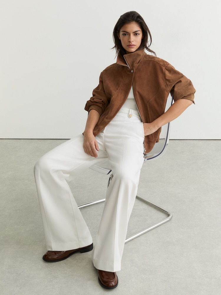 Reiss White Kaia Lyocell Topstitched Wide-Leg Trousers - Image 1 of 7