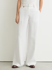 Reiss White Kaia Lyocell Topstitched Wide-Leg Trousers - Image 4 of 7