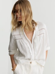 Reiss Ivory Clemmie Cotton Cheesecloth Long-Sleeve Top - Image 1 of 7
