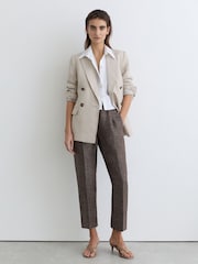 Reiss Brown Lourdes Woven Linen Cropped Tapered Trousers - Image 6 of 7