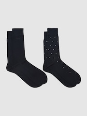 Reiss Blue Noah 2 Pack Cotton-Blend Logo and Spot Socks - Image 1 of 3