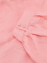Reiss Coral Pink Evie Linen Balloon-Sleeve Top - Image 6 of 6
