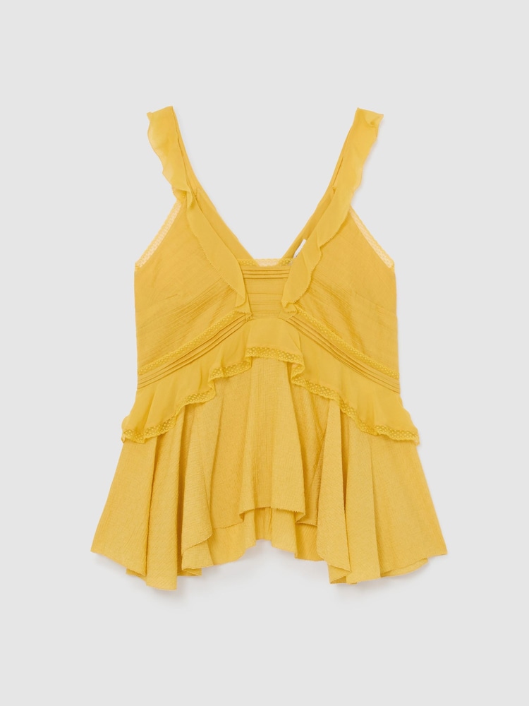 Reiss Yellow Frances Ruffle Babydoll Cami Top - Image 2 of 6