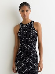 Reiss Navy/Ivory Lola Jersey Polka-Dot Racer Midi Dress - Image 4 of 7