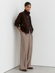Reiss Neutral Check River Petite Wide-Leg Check Pleated Trousers - Image 1 of 8