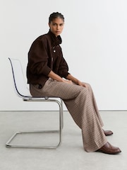 Reiss Neutral Check River Petite Wide-Leg Check Pleated Trousers - Image 3 of 8