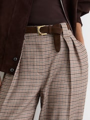 Reiss Neutral Check River Petite Wide-Leg Check Pleated Trousers - Image 4 of 8