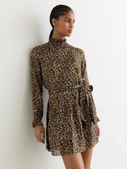 Reiss Black Darci Floral Metallic Flippy Mini Dress - Image 1 of 7