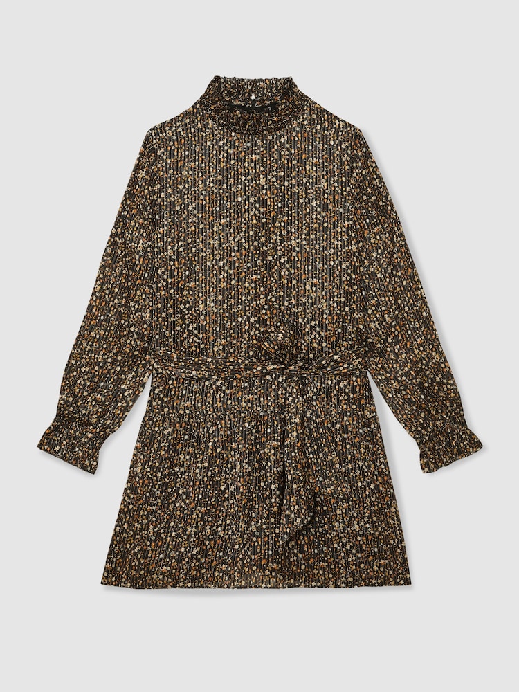 Reiss Black Darci Floral Metallic Flippy Mini Dress - Image 2 of 7 Reiss Black Darci Floral Metallic Flippy Mini Dress - Image 2 of 7