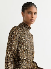 Reiss Black Darci Floral Metallic Flippy Mini Dress - Image 4 of 7