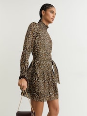 Reiss Black Darci Floral Metallic Flippy Mini Dress - Image 5 of 7