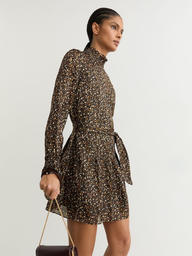 reiss black mini dress Reiss Gathered Polka-Dot Georgette Mini Dress in Black