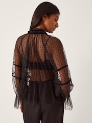 بلوزة شفافة مُزيّنة بنقاط البولكا مع الدانتيل موديل Lina من Monsoon - Image 3 of 5