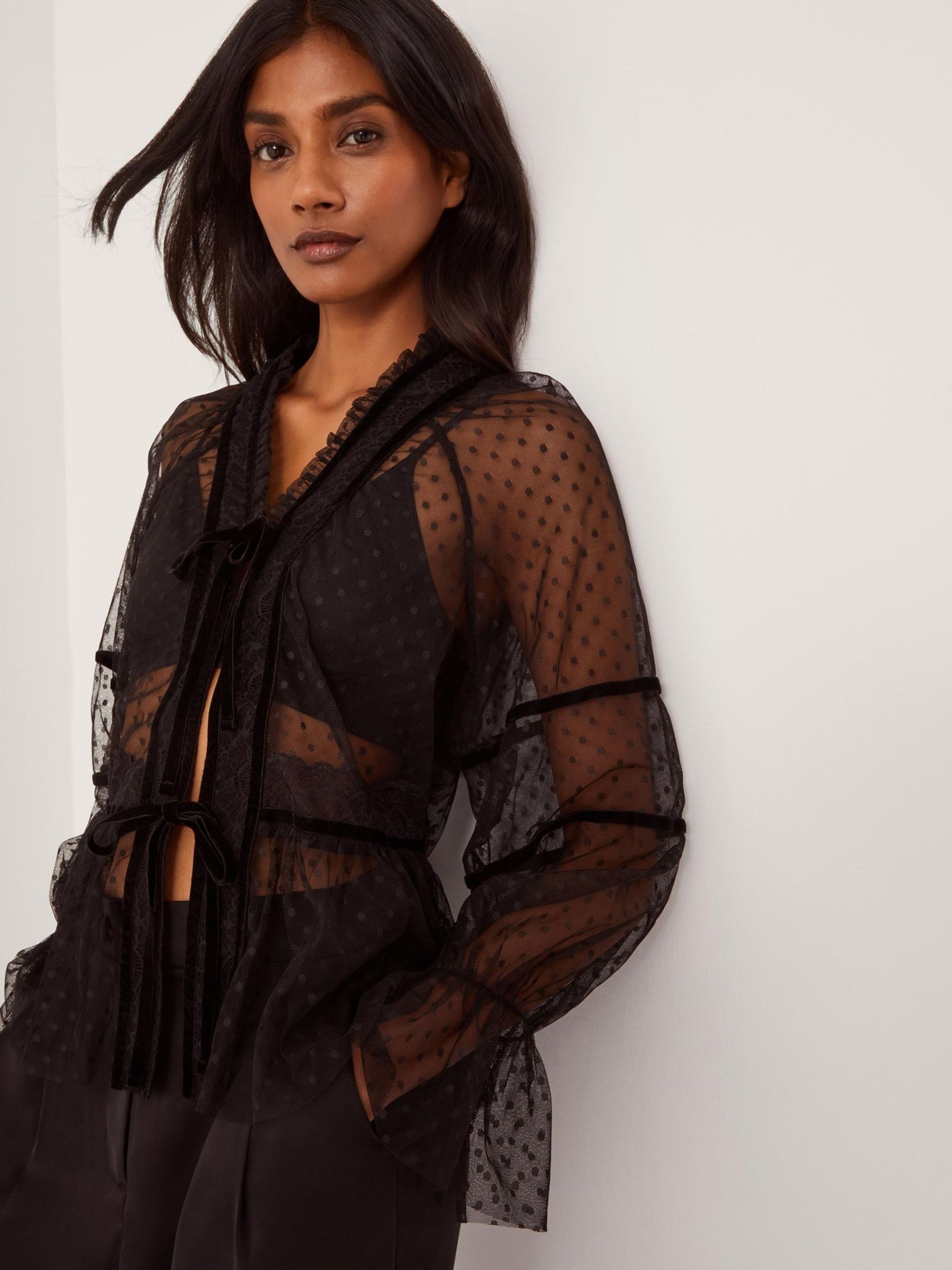 Buy Monsoon Black Lina Sheer Polka Dot Lace Blouse from the Next