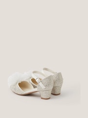 Monsoon Silver Tulle Pom Glitter Closed Toe Heels Shoes - Image 2 of 3