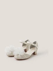 Monsoon Silver Tulle Pom Glitter Closed Toe Heels Shoes - Image 3 of 3