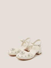 Monsoon Cream Flower Diamanté Satin Closed Toe Heels Shoes - Image 3 of 3