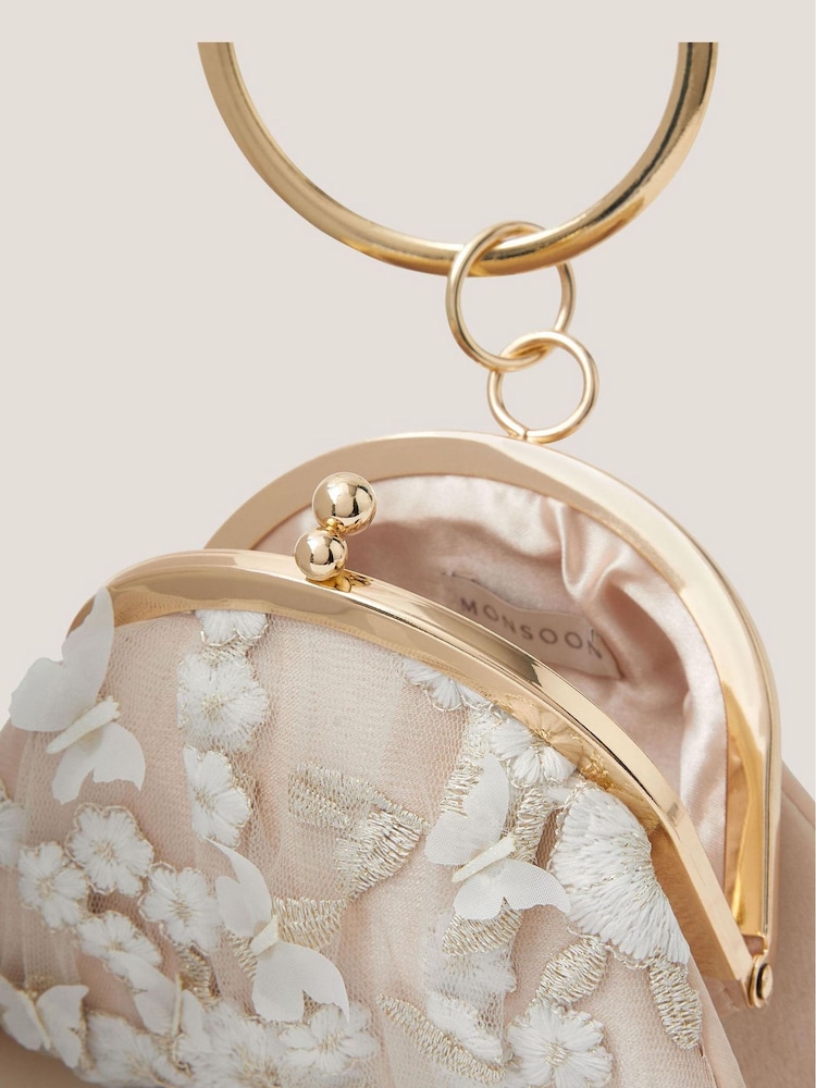 Monsoon תיק פרחוני עם רקמת פרפר וידית חישוק קשיחה, דגם Astrid - תמונה 3 מתוך 3