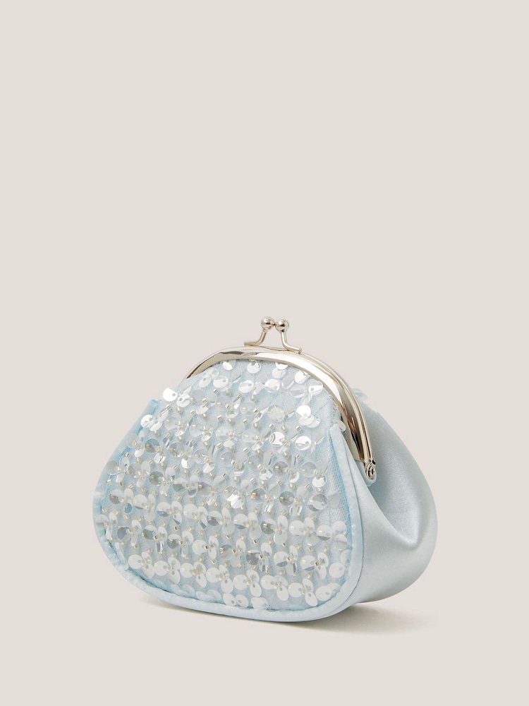 Monsoon Blue Sequin Embellished Clip Frame Bag - Image 2 of 4 Monsoon Blue Sequin Embellished Clip Frame Bag - Image 2 of 4