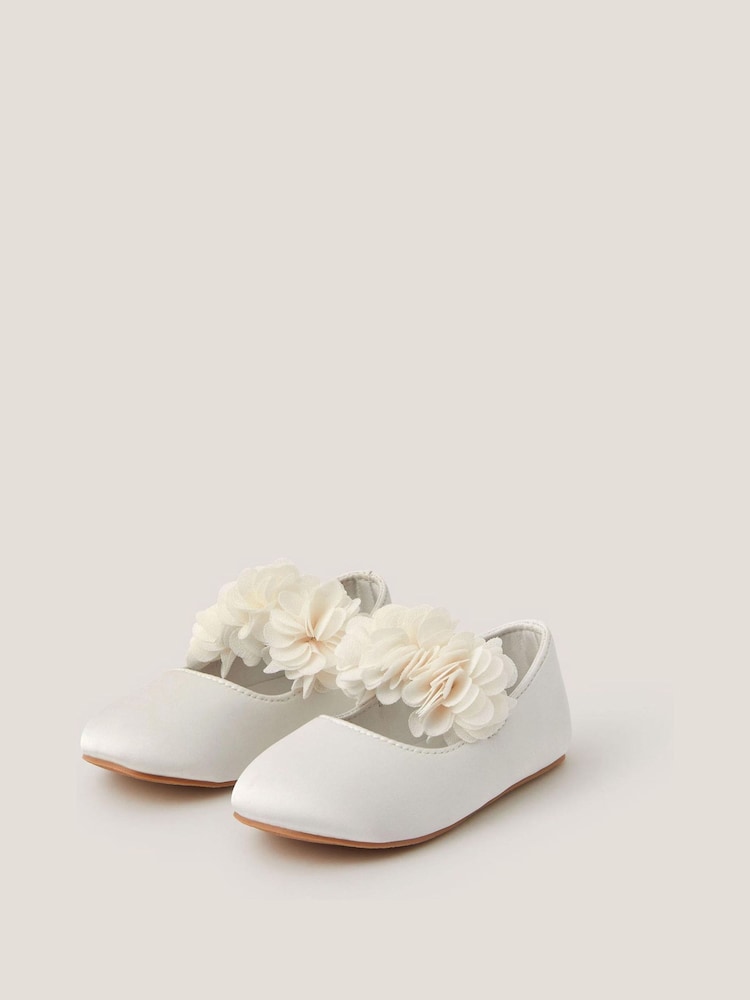 Monsoon Cream Baby Flower Pom Pom Walker Shoes - Image 1 of 3