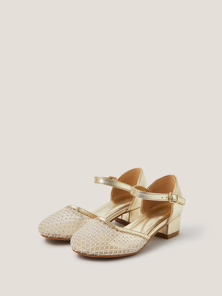Monsoon Gold Diamanté Mesh Two Part Heels Shoes - Image 1 of 3