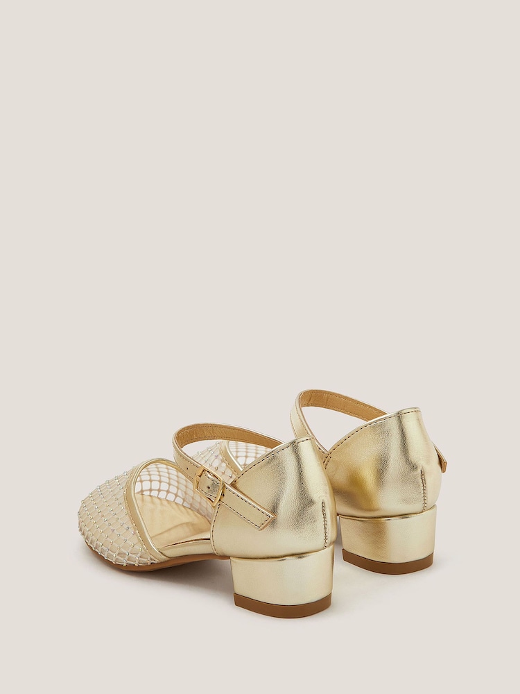 Monsoon Gold Diamanté Mesh Two Part Heels Shoes - Image 3 of 3