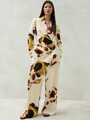 Floral Elastic Back Wide Leg Satin Trousers - Image 1 of 8