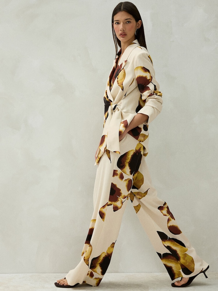 Floral Elastic Back Wide Leg Satin Trousers - Image 2 of 8 Floral Elastic Back Wide Leg Satin Trousers - Image 2 of 8