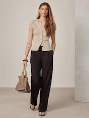 Chocolate Brown - Tie Waist Wide Leg Trousers - Image 1 of 8