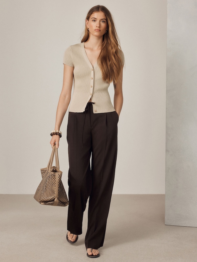 Chocolate Brown - Tie Waist Wide Leg Trousers - Image 1 of 8 Chocolate Brown - Tie Waist Wide Leg Trousers - Image 1 of 8