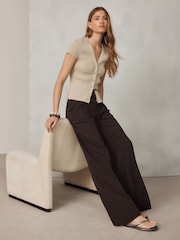 Chocolate Brown - Tie Waist Wide Leg Trousers - Image 2 of 8