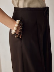 Chocolate Brown - Tie Waist Wide Leg Trousers - Image 5 of 8