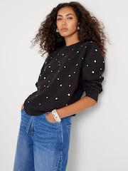 River Island Black Long Sleeve Studded Crew Neck Sweatshirt - Image 3 of 4