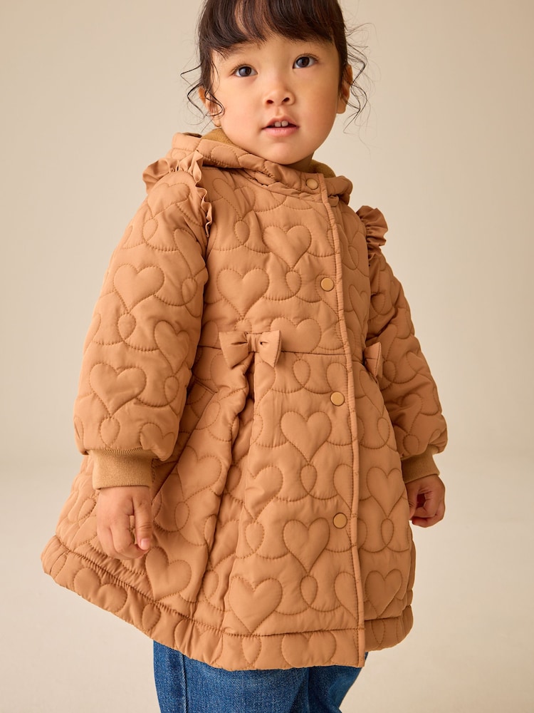 Caramel Brown Shower Resistant Skirted Quilted Coat (3mths-7yrs) - Image 1 of 11