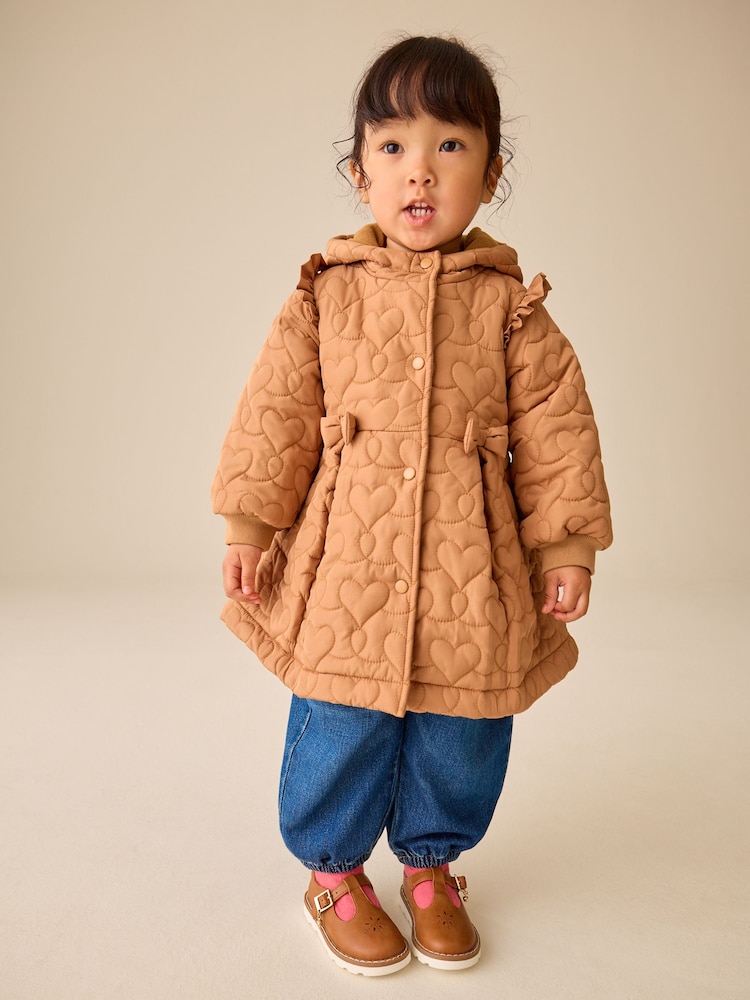 Caramel Brown Shower Resistant Skirted Quilted Coat (3mths-7yrs) - Image 2 of 11