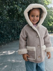 素色 - Faux Shearling Coat (12mths-7yrs) - 圖片 3，共 11