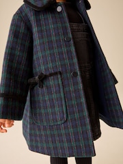 海軍藍方格圖案 - Wool Blend Coat with Bow Details (3mths-8yrs) - 圖片 2，共 4