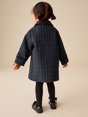海軍藍方格圖案 - Wool Blend Coat with Bow Details (3mths-8yrs) - 圖片 3，共 4