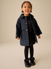 海軍藍方格圖案 - Wool Blend Coat with Bow Details (3mths-8yrs) - 圖片 4，共 4