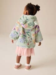פרחוני ירוק אפרפר - Faux Fur Hooded Coat (12mths-7yrs) - תמונה 3 מתוך 4
