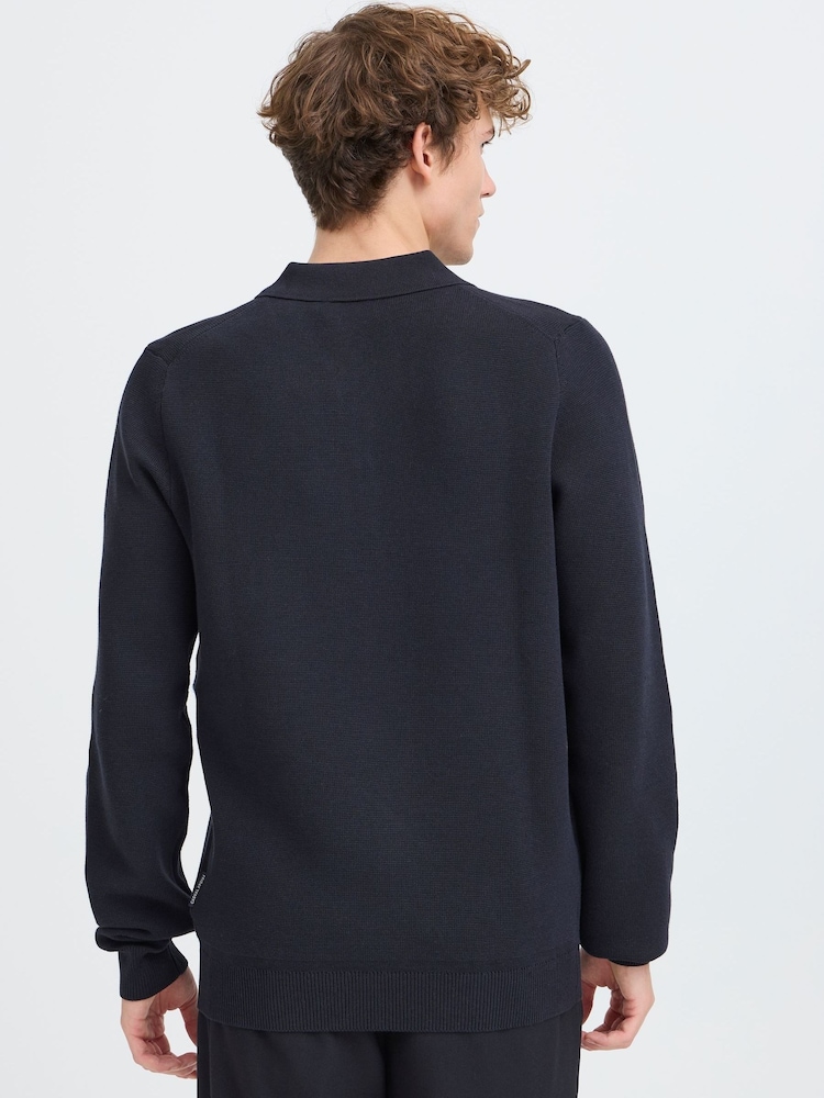 Casual Friday Blue CFABEL Milano Long Sleeve Knitted Polo Shirt - Image 2 of 8 Casual Friday Blue CFABEL Milano Long Sleeve Knitted Polo Shirt - Image 2 of 8