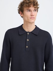 Casual Friday Blue CFABEL Milano Long Sleeve Knitted Polo Shirt - Image 3 of 8