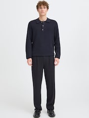 Casual Friday Blue CFABEL Milano Long Sleeve Knitted Polo Shirt - Image 4 of 8