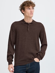 Casual Friday Brown CFWINDING 100% Merino Knitted Polo Shirt - Image 1 of 8